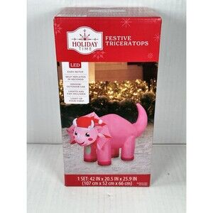 Holiday Time 3.5ft Festive Pink Triceratops Christmas Airblown Inflatable Yard